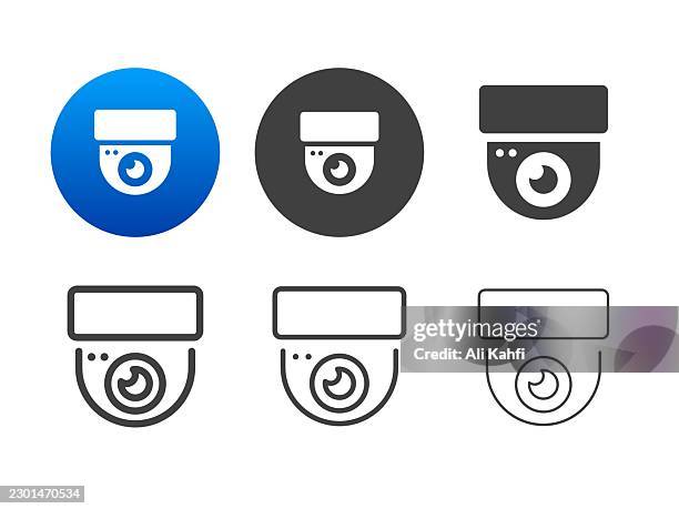 cctv security icons. editable stroke. line and glyph solid style series icons - receiving feedback stock illustrations