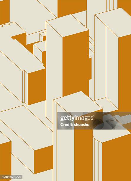 abstract yellow overlook city cube structure model pattern background - office cubes stock illustrations