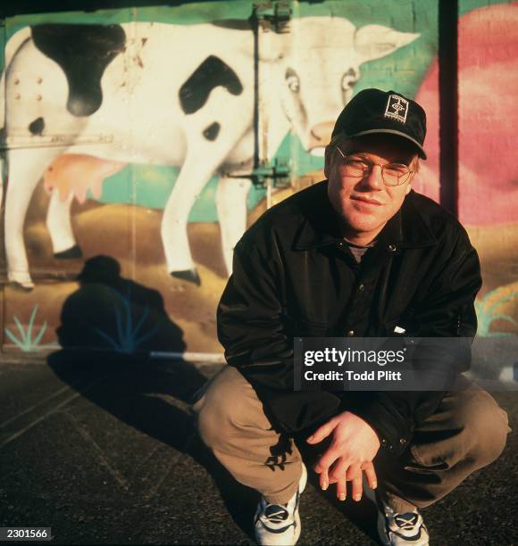 Actor, Philip Seymour Hoffman poses in New York City's meat packing district on October 22, 1998. Hoffman is finishing the final days of shooting for...
