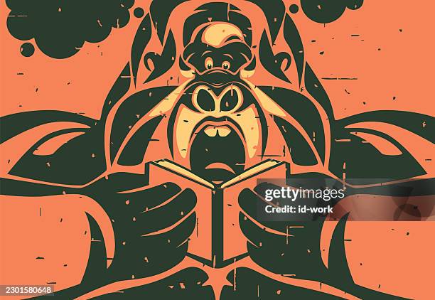 gorilla shocking while reading book drawing - curious face stock illustrations