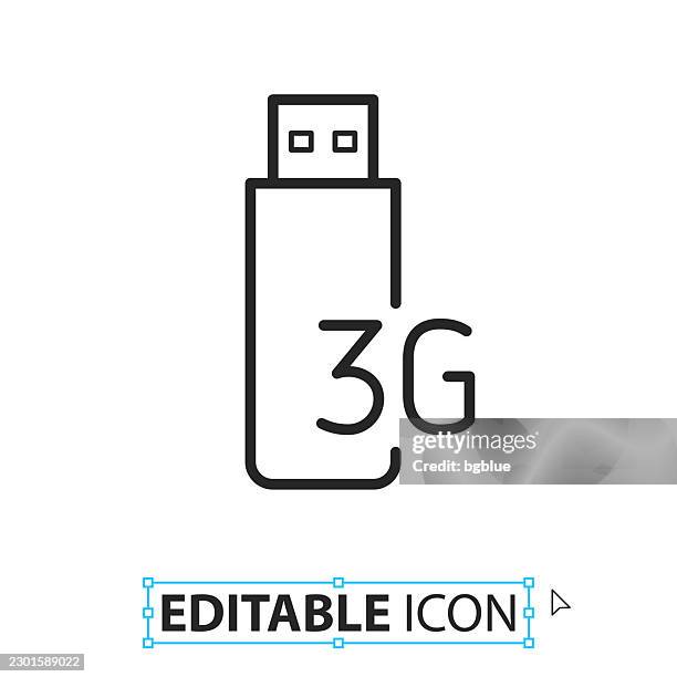 3g usb modem - line editable icon on white background - network connection lines stock illustrations