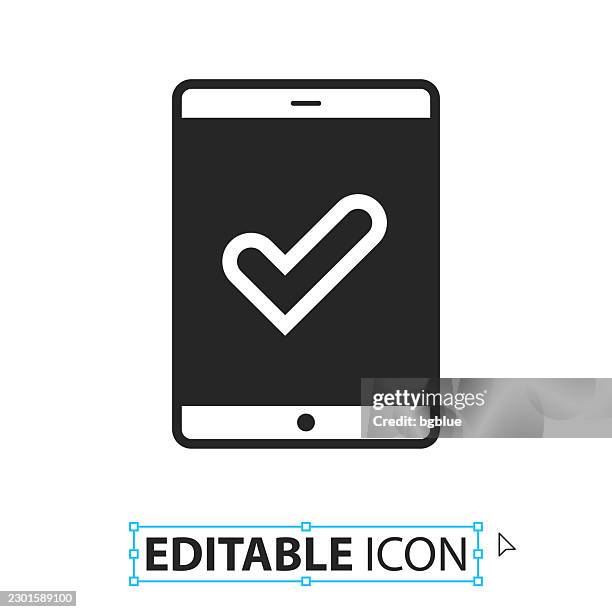 tablet pc with check mark - editable icon on white background - professional using tablet stock illustrations