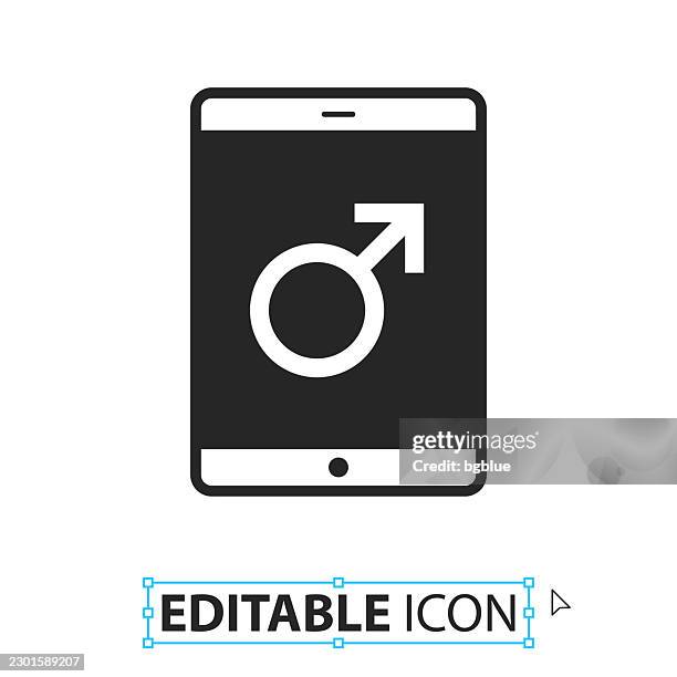 tablet pc with male symbol - editable icon on white background - people solid background stock illustrations