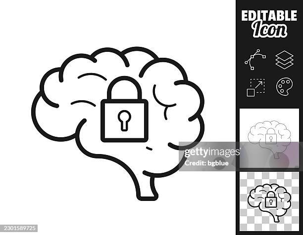 brain with padlock. icon for design. easily editable - positive mindset stock illustrations