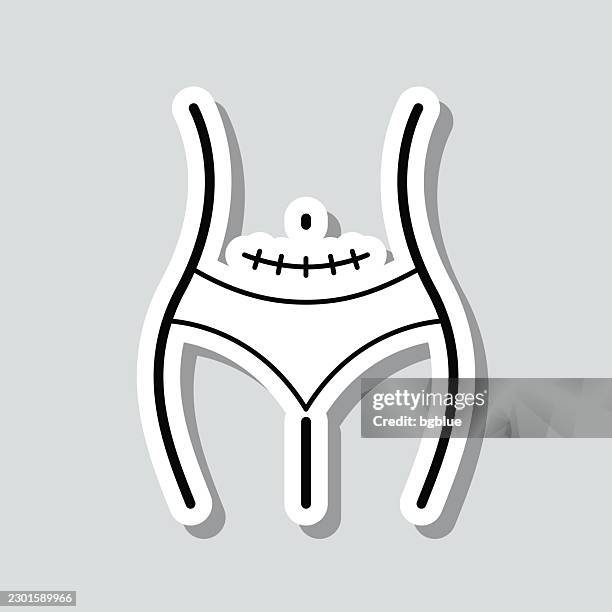 c-section scar. icon sticker on gray background - postpartum stock illustrations