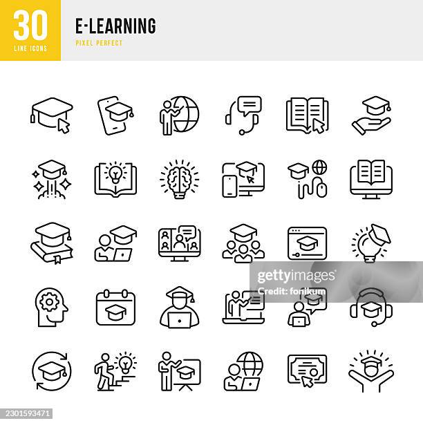 e-learning vector icon set. - learning computer skills stock illustrations