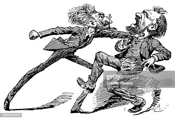 grappling men cartoon illustration - protest archival stock illustrations