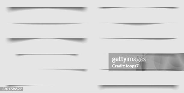 set of 12 realistic horizontal drop shadows with soft gradients and blurred edges vector illustration - silver frame 3d stock illustrations