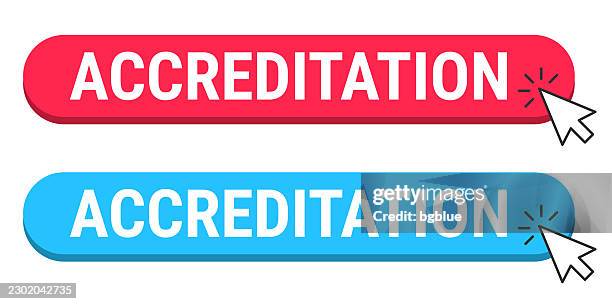 accreditation - red and blue buttons with cursor on white background - seo audit stock illustrations