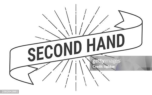 second hand - banner with sunbursts on white background - thrift store stock illustrations