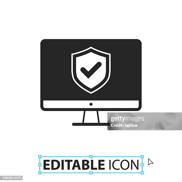 secure desktop computer - editable icon on white background - quality control approved stock illustrations
