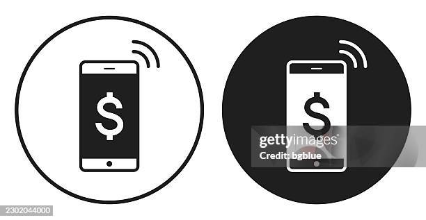 contactless dollar payment. round icon - black and white circle button - nfc tag stock illustrations