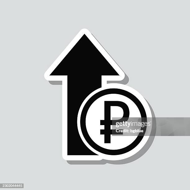 russian ruble value increase. icon sticker on gray background - bright future stock illustrations