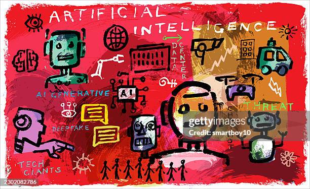 abstract expressionist styled artificial intelligence concept - self driving stock illustrations