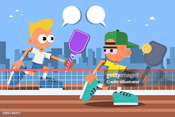 playing pickleball - pickleball stock illustrations