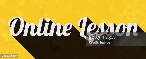 online lesson - text with long shadow on textured yellow background - tutor logo stock illustrations