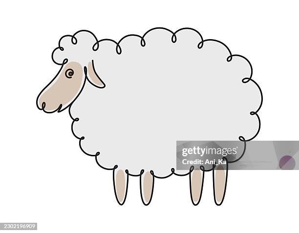 cute cartoon sheep with fluffy white wool - sheep wool stock illustrations