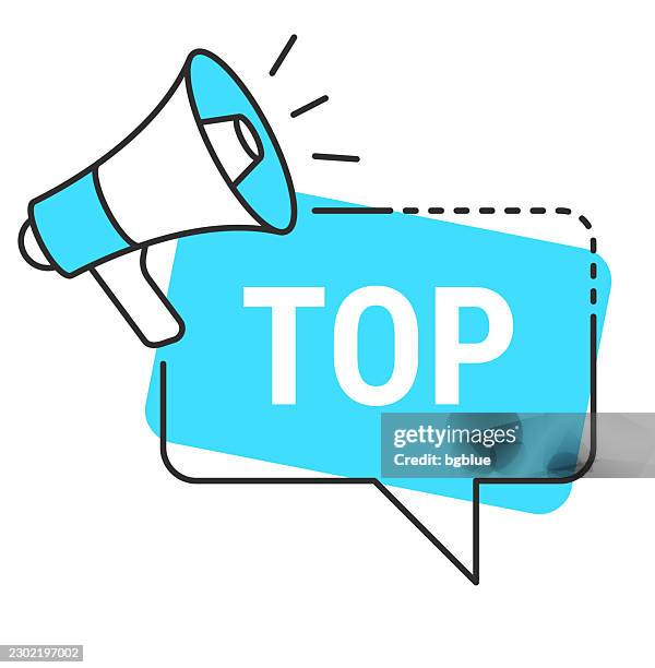 top - speech bubble and megaphone on white background - summit logo stock illustrations