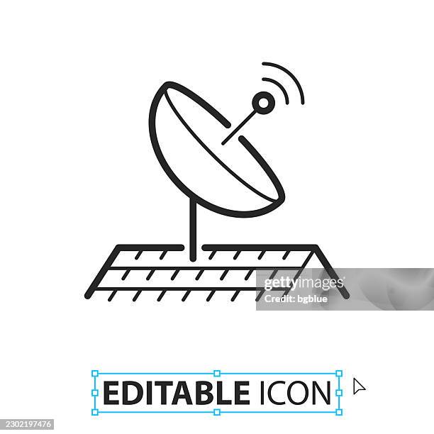 satellite dish on roof - line editable icon on white background - rabbit ears stock illustrations