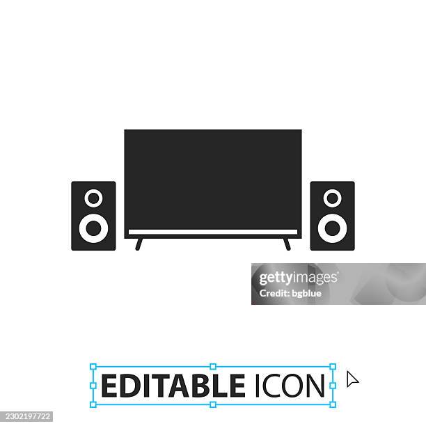 home cinema - editable icon on white background - home theater projection screen stock illustrations