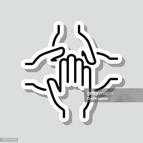 stacked hands. icon sticker on gray background - stacked hands stock illustrations