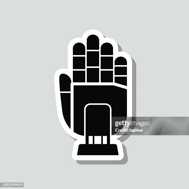 robotic open hand. icon sticker on gray background - mechanical engineering icon stock illustrations
