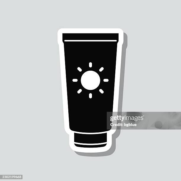 sunscreen bottle. icon sticker on gray background - electromagnetic wave stock illustrations