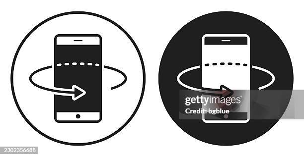 360-degree smartphone rotation. round icon - black and white circle button - horizontal tablet angle stock illustrations