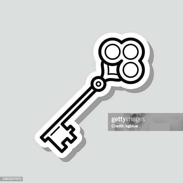 antique key. icon sticker on gray background - key chain stock illustrations