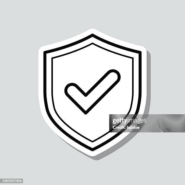 shield with check mark. icon sticker on gray background - cloud computing security stock illustrations