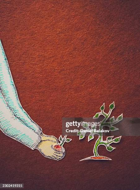 person planting tree in forest feeling humbled by nature - land development plan stock illustrations
