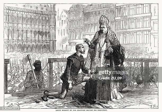 count egmont on the scaffold before his execution (brussles, 1568) - work martyr stock illustrations