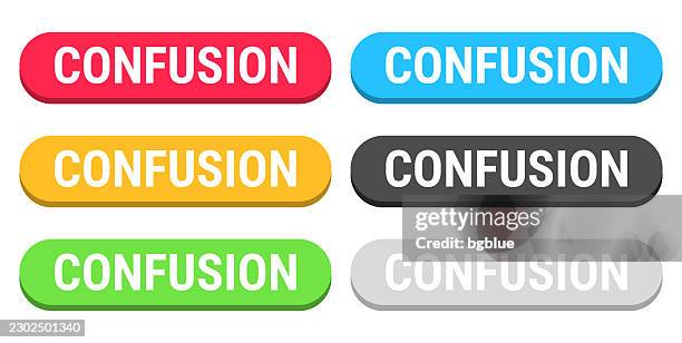 confusion - colorful 3d click web buttons on blank background - computer distraction stock illustrations