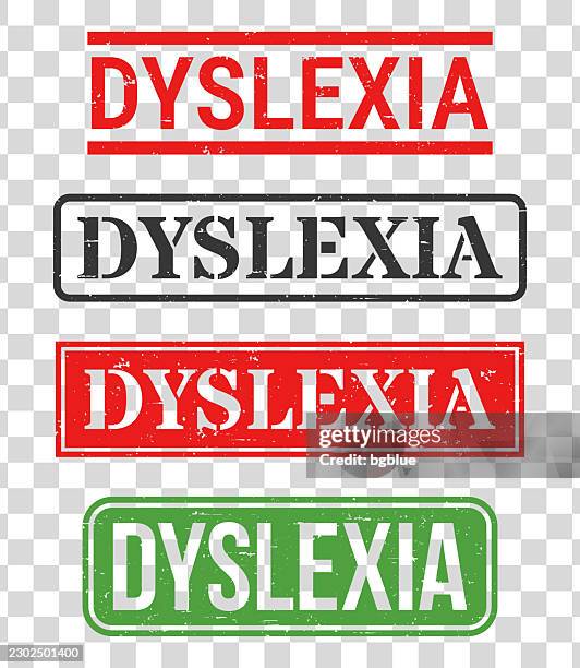 dyslexia - rubber stamp set on blank background - developmental disability black stock illustrations