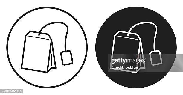 tea bag. round icon - black and white circle button - chamomile tea white background stock illustrations