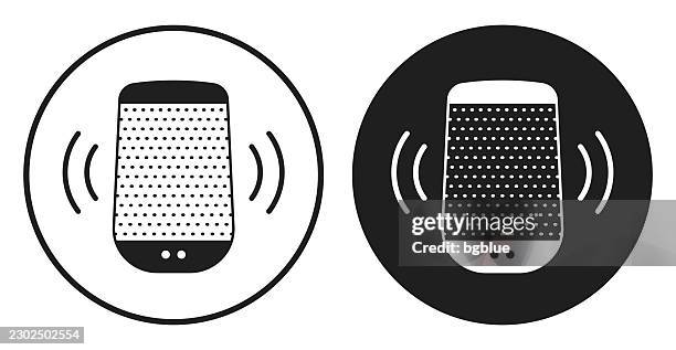 smart speaker voice assistant. round icon - black and white circle button - using smart speaker stock illustrations