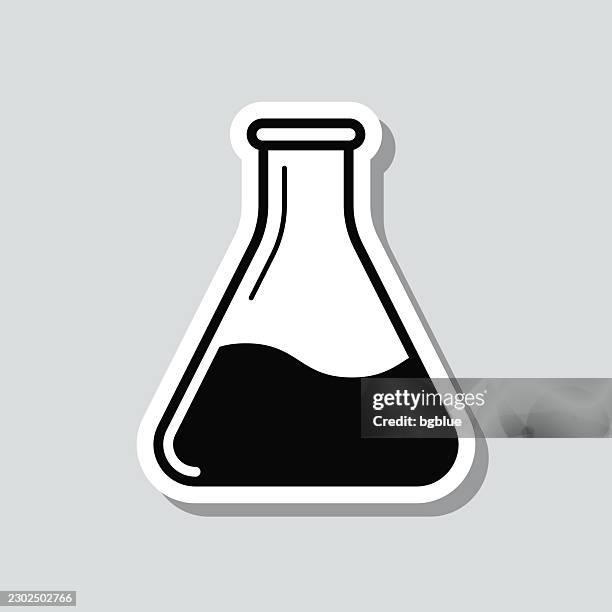 erlenmeyer flask. icon sticker on gray background - school science fair stock illustrations