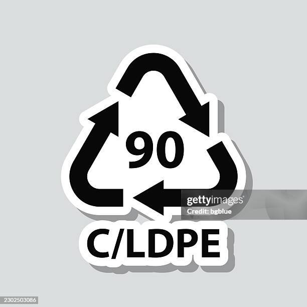 90 c ldpe recycling code. icon sticker on gray background - white plastic containers stock illustrations