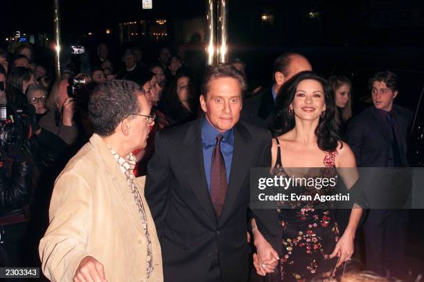 Michael Douglas and Catherine Zeta-Jones arrive at the 'Russian Tea Room' for their wedding rehearsal dinner in New York City.