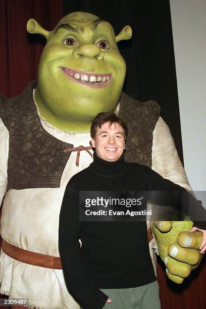 Mike Myers unveils the new doll from the upcoming DreamWorks SKG film 'Shrek', in New York City. . Photo: Evan Agostini / ImageDirect