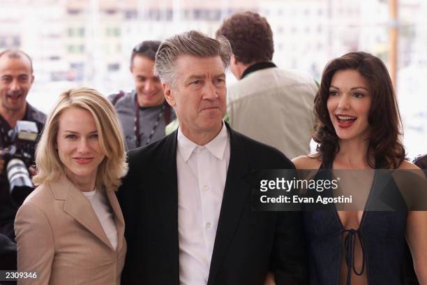 Naomi Watts , Director David Lynch and Laura Elena Harring at the photo call for the film 'Mulholland Drive' during the 54th Cannes Film Festival in...