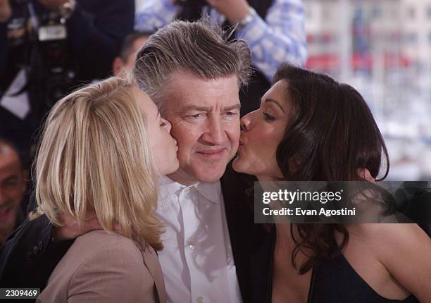 Naomi Watts , Director David Lynch, Laura Elena Harring at the photo call for the film 'Mulholland Drive' during the 54th Cannes Film Festival in...