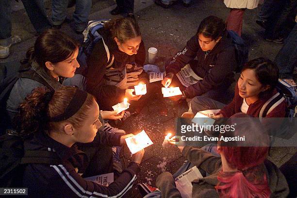 Candlelight vigil for peace and remembrance at Union Square in New York City, following the World Trade Center and Pentagon terrorist attacks....