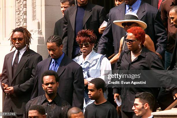 Missy Elliott among the mourners leaving R & B singer Aaliyah's memorial service at St. Ignatius Loyola Roman Catholic Church in New York City....