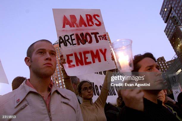 Candlelight vigil for peace and remembrance at Union Square in New York City, following the World Trade Center and Pentagon terrorist attacks....