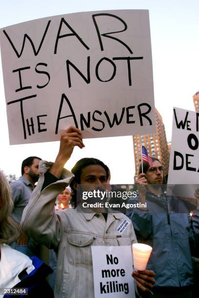 Candlelight vigil for peace and remembrance at Union Square in New York City, following the World Trade Center and Pentagon terrorist attacks....