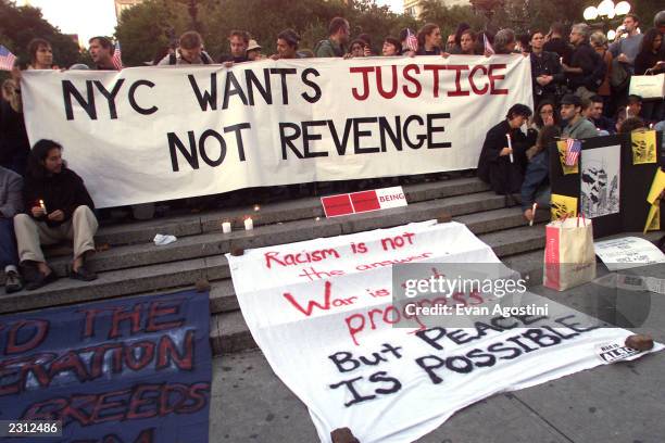 Candlelight vigil for peace and remembrance at Union Square in New York City, following the World Trade Center and Pentagon terrorist attacks....