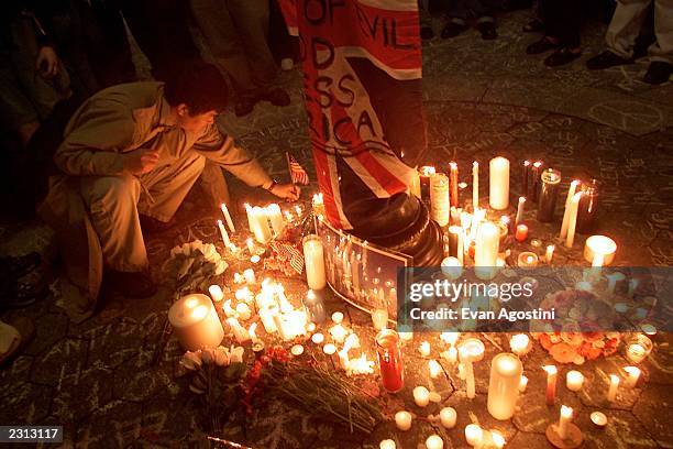 Candlelight vigil for peace and remembrance at Union Square in New York City, following the World Trade Center and Pentagon terrorist attacks....