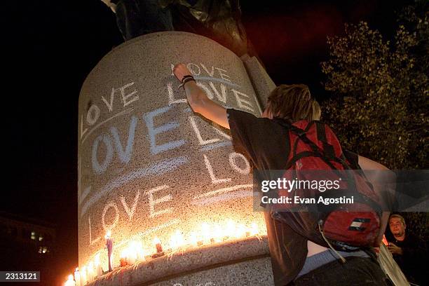 Candlelight vigil for peace and remembrance at Union Square in New York City, following the World Trade Center and Pentagon terrorist attacks....