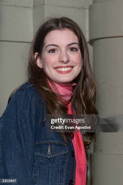 Actress Anne Hathaway arrives at the Britney Spears record release party for her new album "Britney" at Centro-Fly in New York City. 11/6/2001....